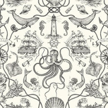 Load image into Gallery viewer, An amusing addition to bath or beach house, Deep Sea Toile Peel and Stick Wallpaper from RoomMates has it all - from seaho...