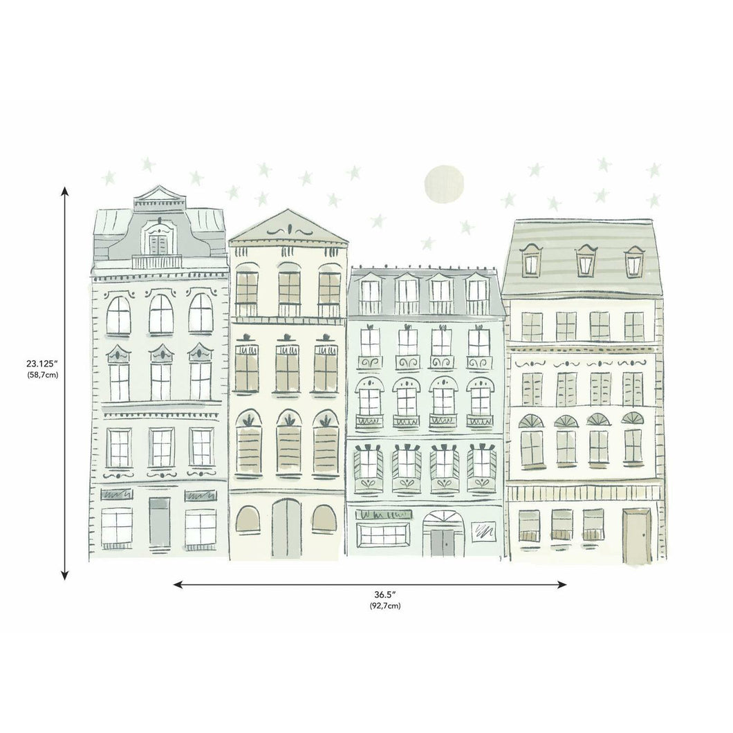 ILLUSTRATED TOWNHOUSES PEEL AND STICK GIANT WALL DECALS