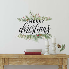 Load image into Gallery viewer, MERRY CHRISTMAS WREATH PEEL AND STICK WALL DECALS