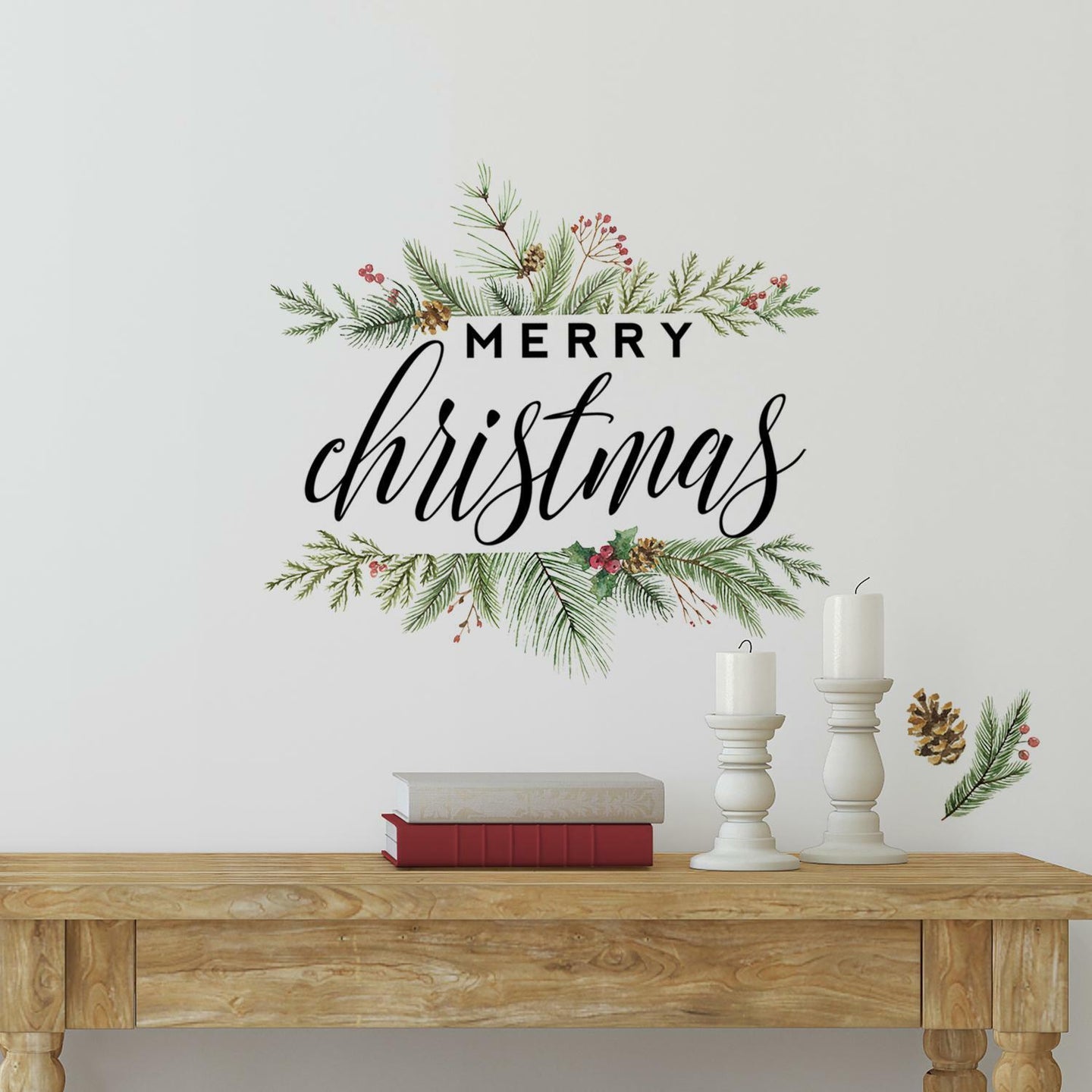 MERRY CHRISTMAS WREATH PEEL AND STICK WALL DECALS