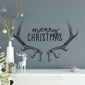 MERRY CHRISTMAS REINDEER ANTLERS PEEL AND STICK WALL DECALS