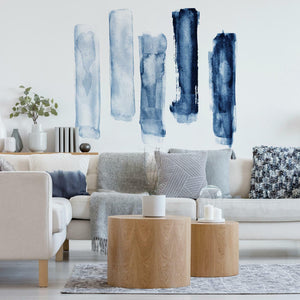 BLUE WATERCOLOR BRUSH STROKES PEEL AND STICK GIANT WALL DECALS