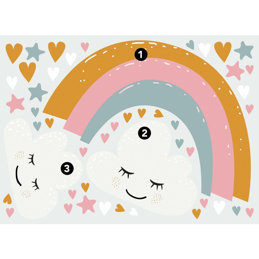 RAINBOW AND HEARTS PEEL AND STICK GIANT WALL DECALS