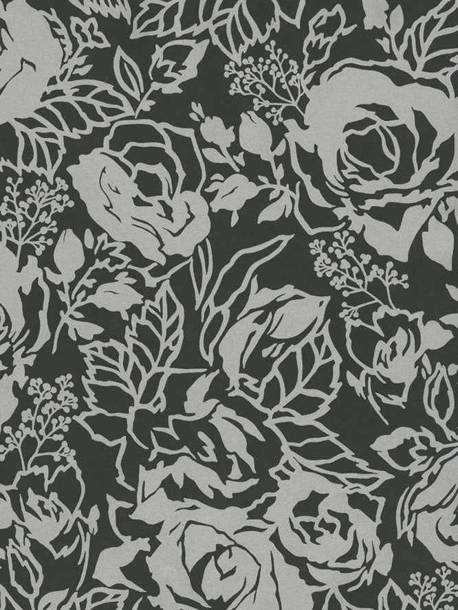 Sw29240. Black bg. Silver roses