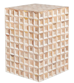 Square Stool 3D Pattern, White/Wood