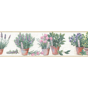 wallpaper, wallpapers, border, botanical, leaves, flowers, herbs, flower pots, name tags, solid edge