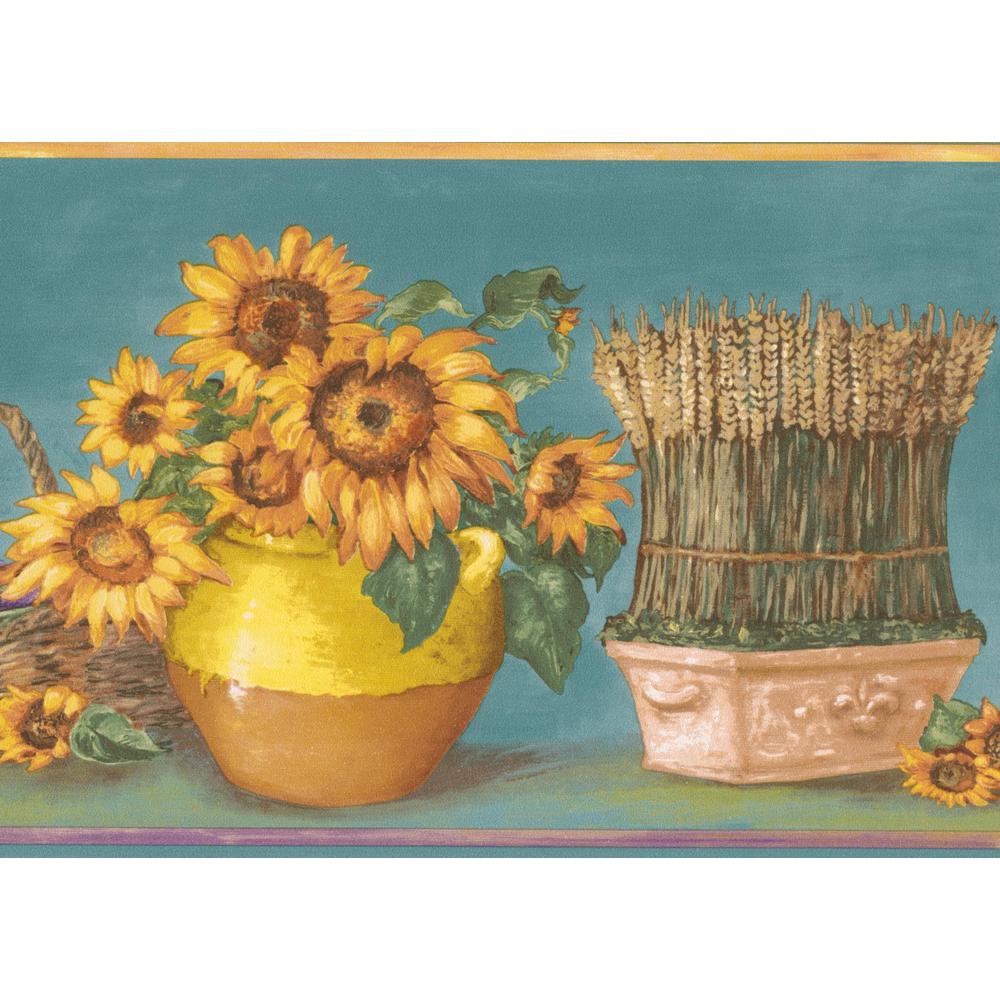 KC78060 Teal bg w/ yellow sunflowers