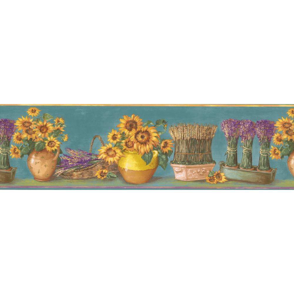 KC78060 Teal bg w/ yellow sunflowers