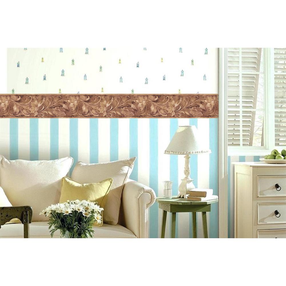 Sepia Beige Abstract Floral Prepasted Wallpaper Border