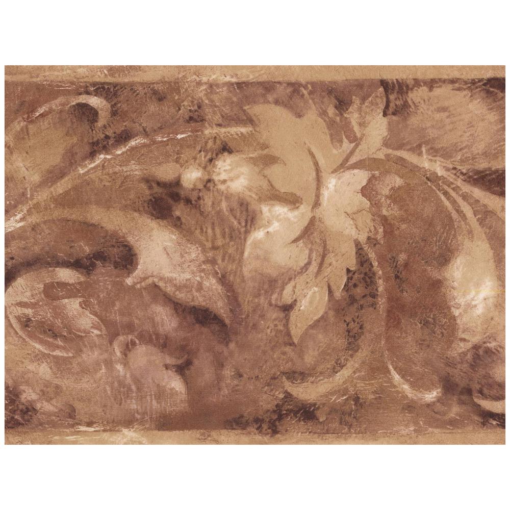 Sepia Beige Abstract Floral Prepasted Wallpaper Border