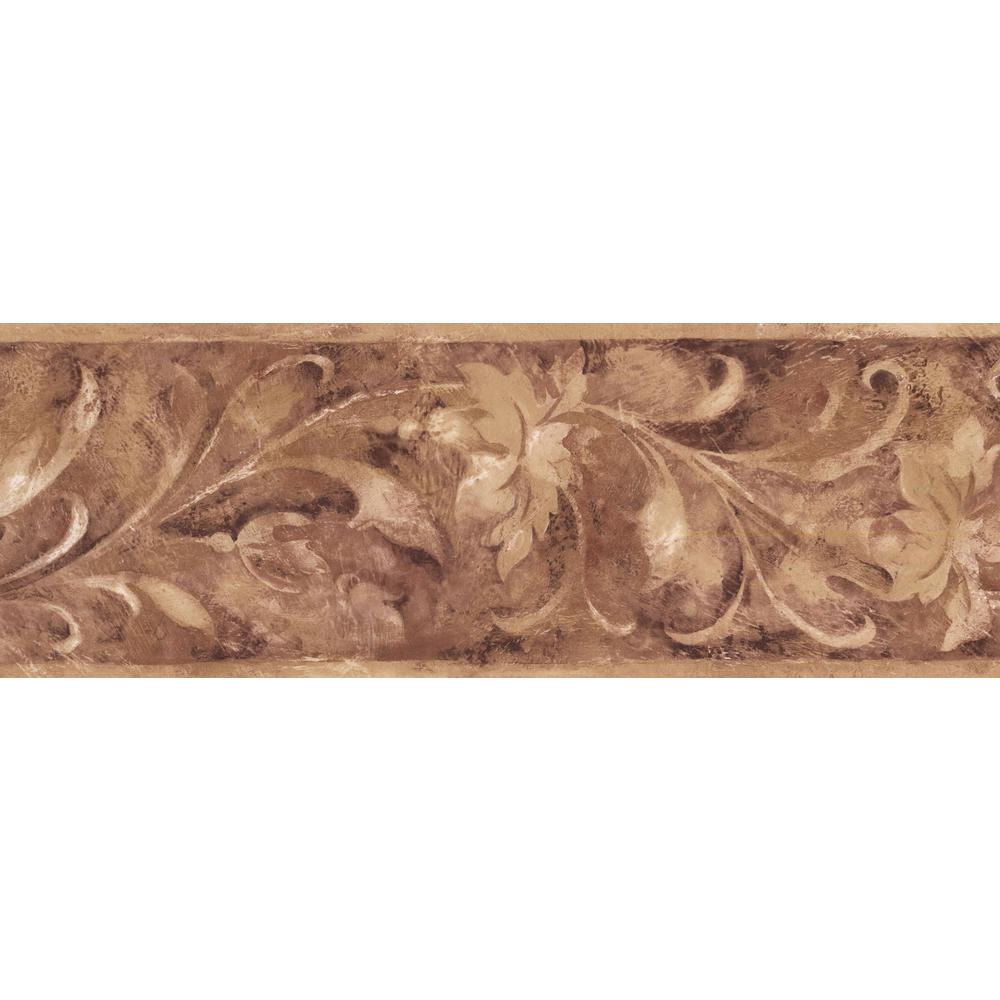 Sepia Beige Abstract Floral Prepasted Wallpaper Border