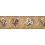 White Purple Flowers Brown Floral Prepasted Wallpaper Border