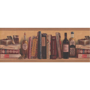 Wooden Shelf Recipe Books Olive Oil Candy Boxes Merigold Orange Prepasted Wallpaper Border